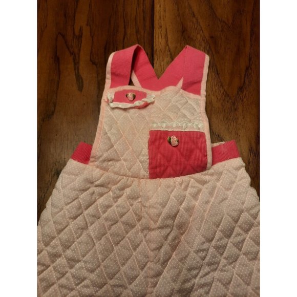 Evy Of California VTG Baby Toddler Quilted Overalls 12 Months Pink Rosebuds - Picture 2 of 10